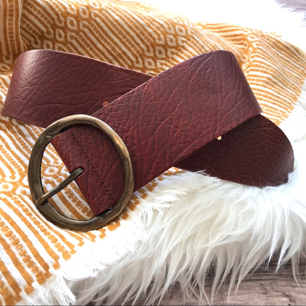 Genuine Leather Wide boho brown belt brass buckle